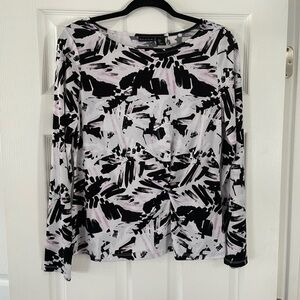 Tahari Black and White Abstract Long Sleeve Top